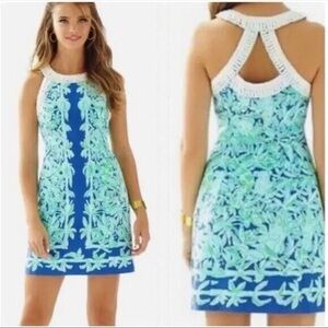Lilly Pulitzer Blue Green Floral Preppy Koala of the Wild Lea Shift Mini Dress 8